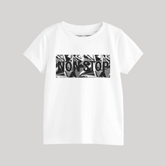 NON STOP PRINTED WHITE JUNIOR BOYS T.SHIRT