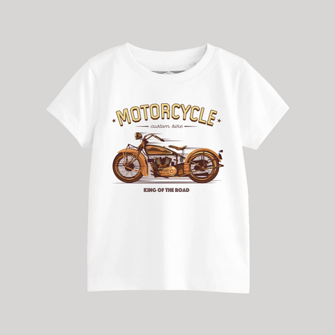 DIGITAL PRINTED VINTAGE BIKE WHITE JUNIOR BOYS T.SHIRT
