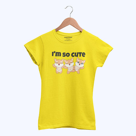 DIGITAL PRINTED I’M CUTE JUNIOR CANARY YELLOW COLOR GIRLS T.SHIRT