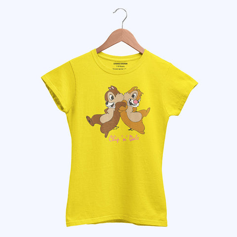 DIGITAL PRINTED CHIP & DALE JUNIOR CANARY YELLOW COLOR GIRLS T.SHIRT