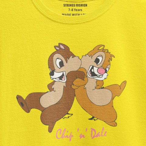DIGITAL PRINTED CHIP & DALE JUNIOR CANARY YELLOW COLOR GIRLS T.SHIRT