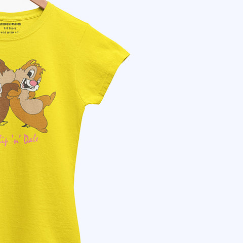 DIGITAL PRINTED CHIP & DALE JUNIOR CANARY YELLOW COLOR GIRLS T.SHIRT