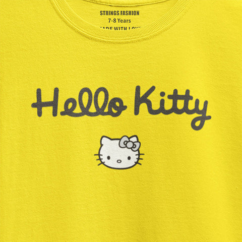 DIGITAL PRINTED HELLO KITTY JUNIOR CANARY YELLOW COLOR GIRLS T.SHIRT