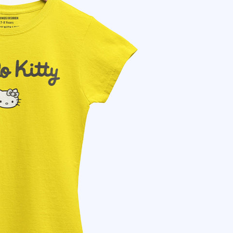 DIGITAL PRINTED HELLO KITTY JUNIOR CANARY YELLOW COLOR GIRLS T.SHIRT