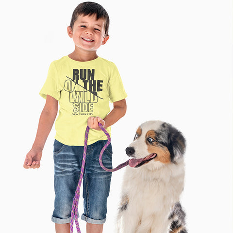 RUN ON THE WILD SIDE PRINTED YELLOW JUNIOR BOYS T-SHIRT