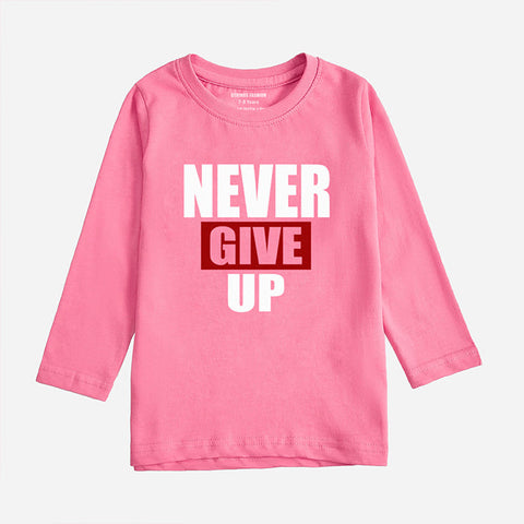DIGITAL PRINTED NEVER GIVE UP COSMOS PINK GIRLS LONG SLEEVE T.SHIRT