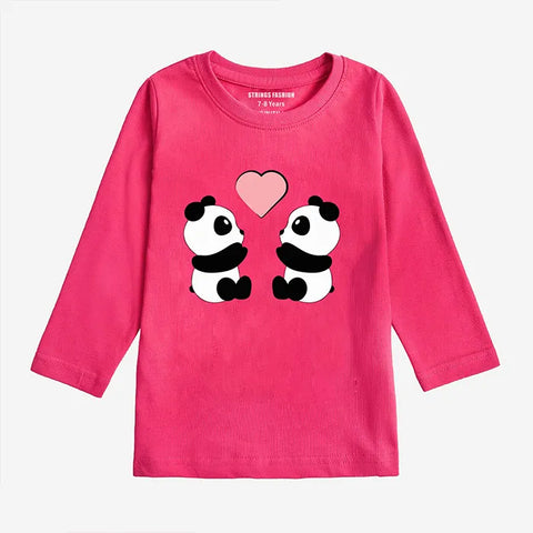 PANDA COUPLE PARADISE PINK GIRLS LONG SLEEVE T-SHIRT