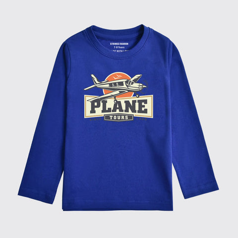 PLANE PRINTED NAVY PEONY BOYS LONG SLEEVE T.SHIRT