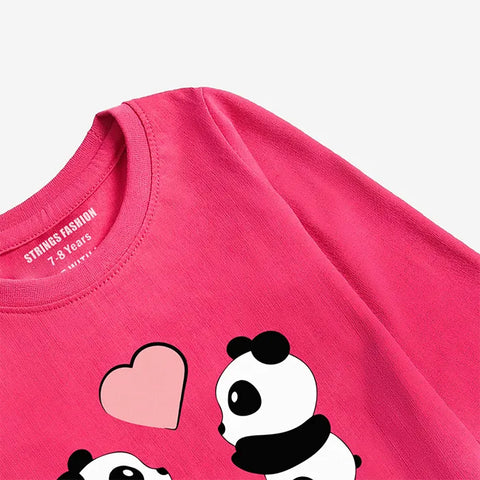 PANDA COUPLE PARADISE PINK GIRLS LONG SLEEVE T-SHIRT
