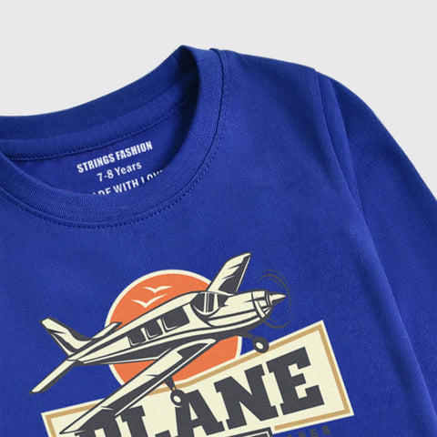 PLANE PRINTED NAVY PEONY BOYS LONG SLEEVE T.SHIRT