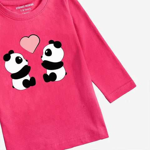 PANDA COUPLE PARADISE PINK GIRLS LONG SLEEVE T-SHIRT