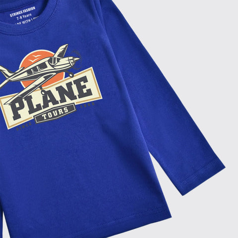PLANE PRINTED NAVY PEONY BOYS LONG SLEEVE T.SHIRT