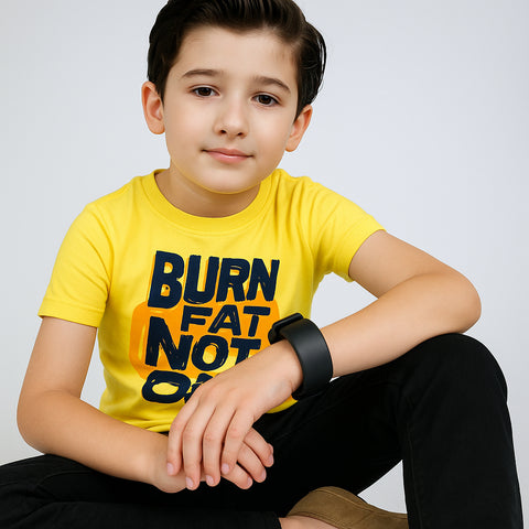 DIGITAL PRINTED BURN FAT YELLOW JUNIOR BOYS T.SHIRT