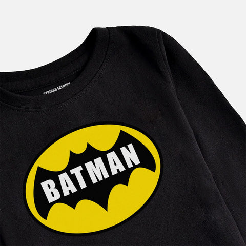 DIGITAL PRINTED BATMAN JET BLACK BOYS LONG SLEEVE T.SHIRT